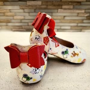Monkey feet bow back flats, 12-18 months, red, farm